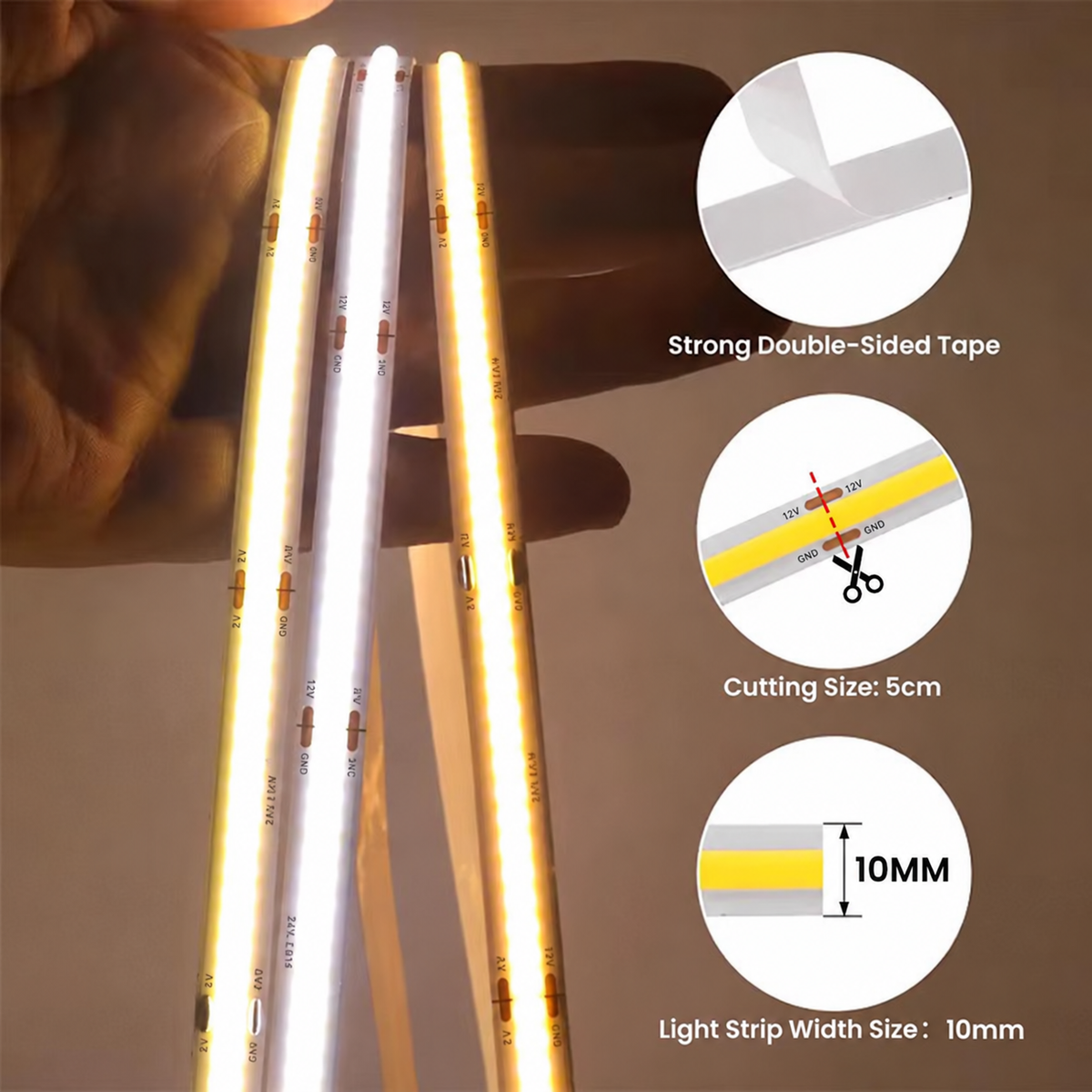 12V COB LED Strip Light 5m | 3000K–6000K | Lebanon