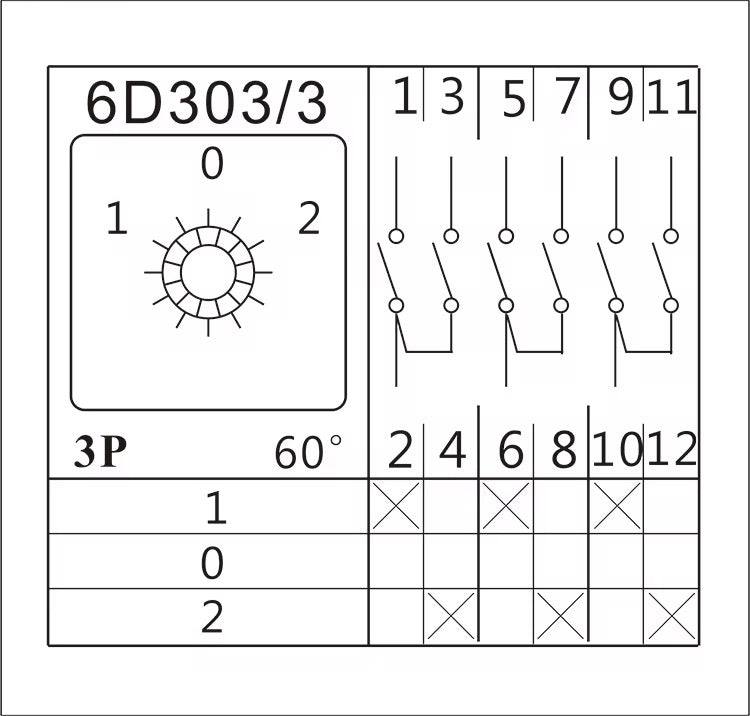 20A 3-Position Reversing Rotary Cam Switch (0-1-2) – 3 Pole