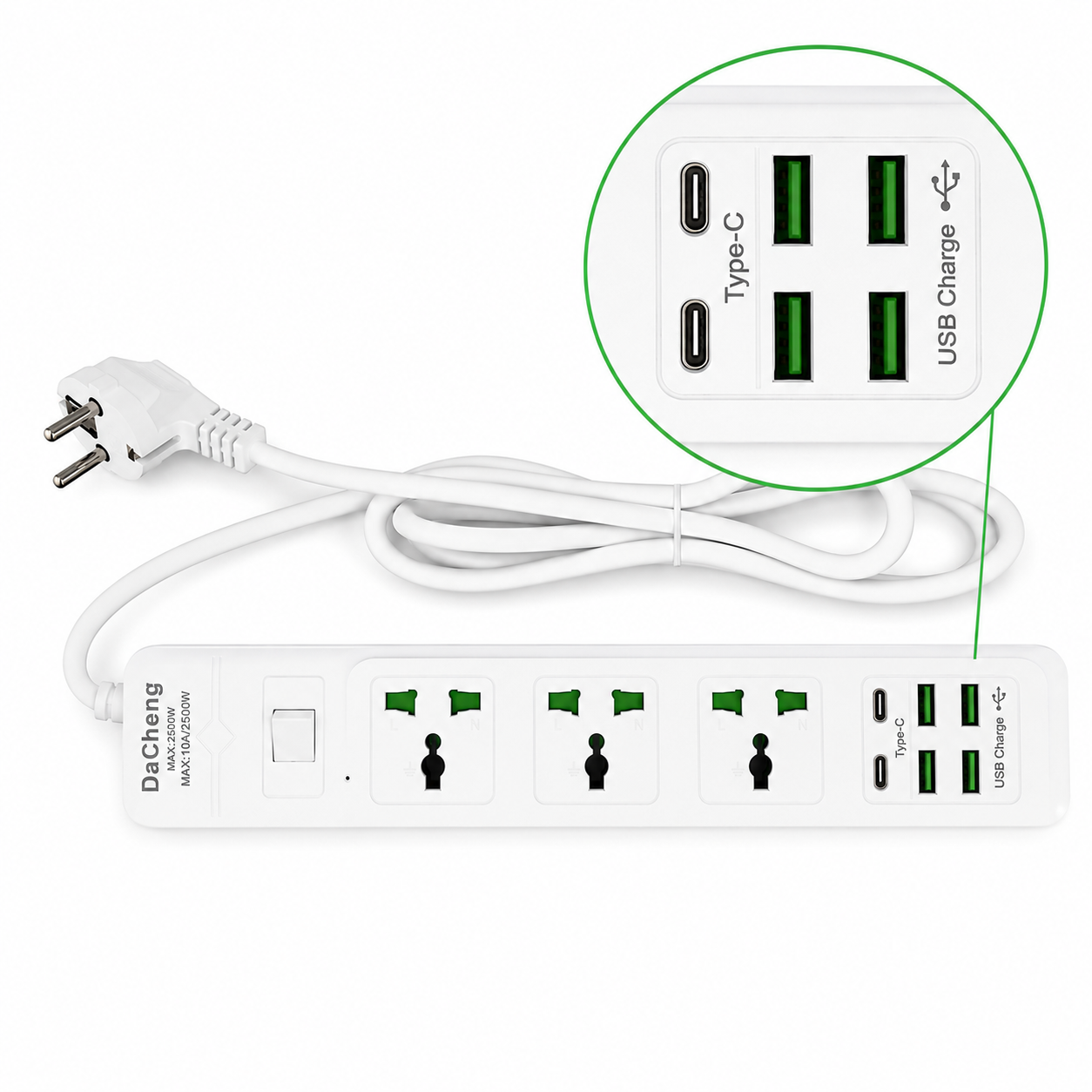 3-Socket Extension Power Strip with 4 USB & 2 USB-C Ports – 2 Meter Cable Lebanon