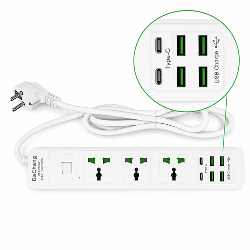 3-Socket Extension Power Strip with 4 USB & 2 USB-C Ports – 2 Meter Cable Lebanon