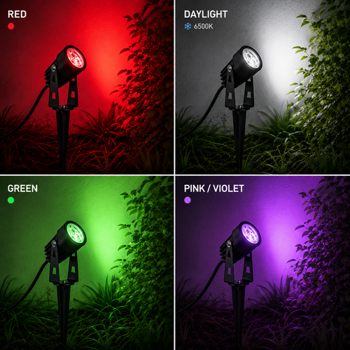 3×1W LED Garden Spike Light 220V IP67 – 6500K, Green, Pink & Red Beirut