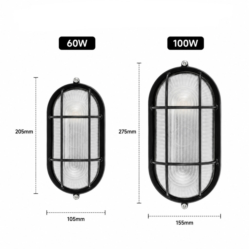 Aluminum Oval Outdoor Wall Light – 60W / 100W – Black or White Beyrouth
