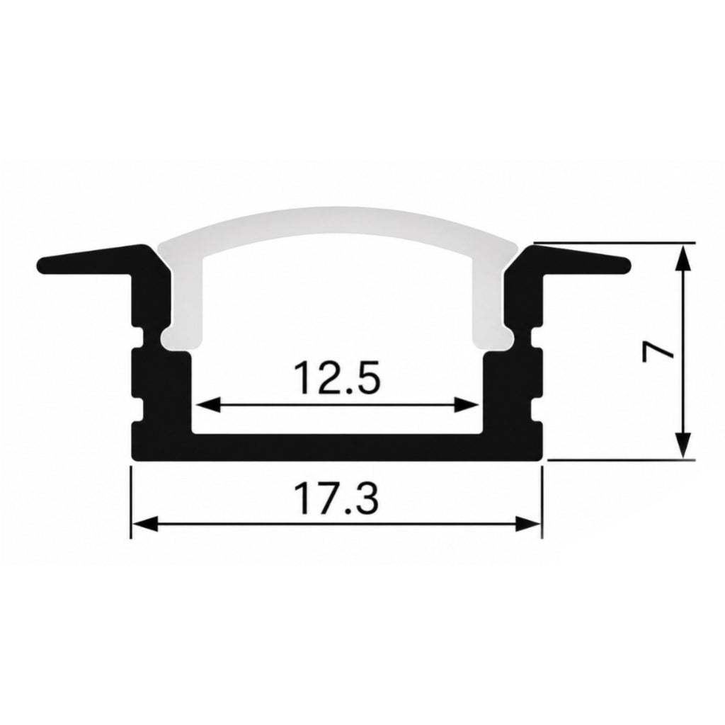 Recessed Trunk Aluminum Profile | Black & Silver | 2M / 3M | 7x17.3mm