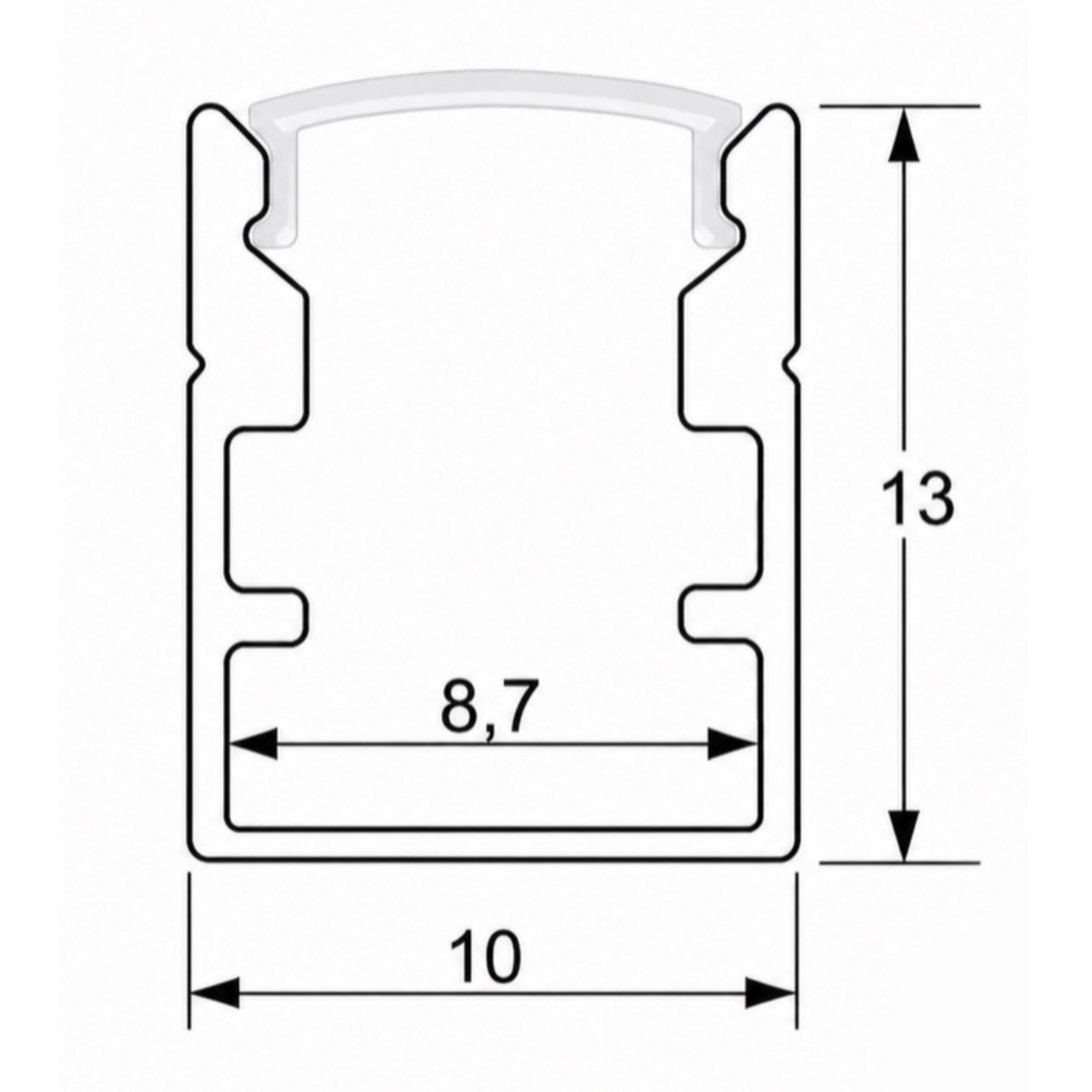 2MT Surface Mount Aluminum Profile Channel with Diffuser Cover for LED Strips 13x10mm