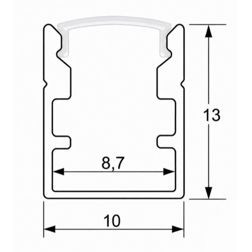 2MT Surface Mount Aluminum Profile Channel with Diffuser Cover for LED Strips 13x10mm