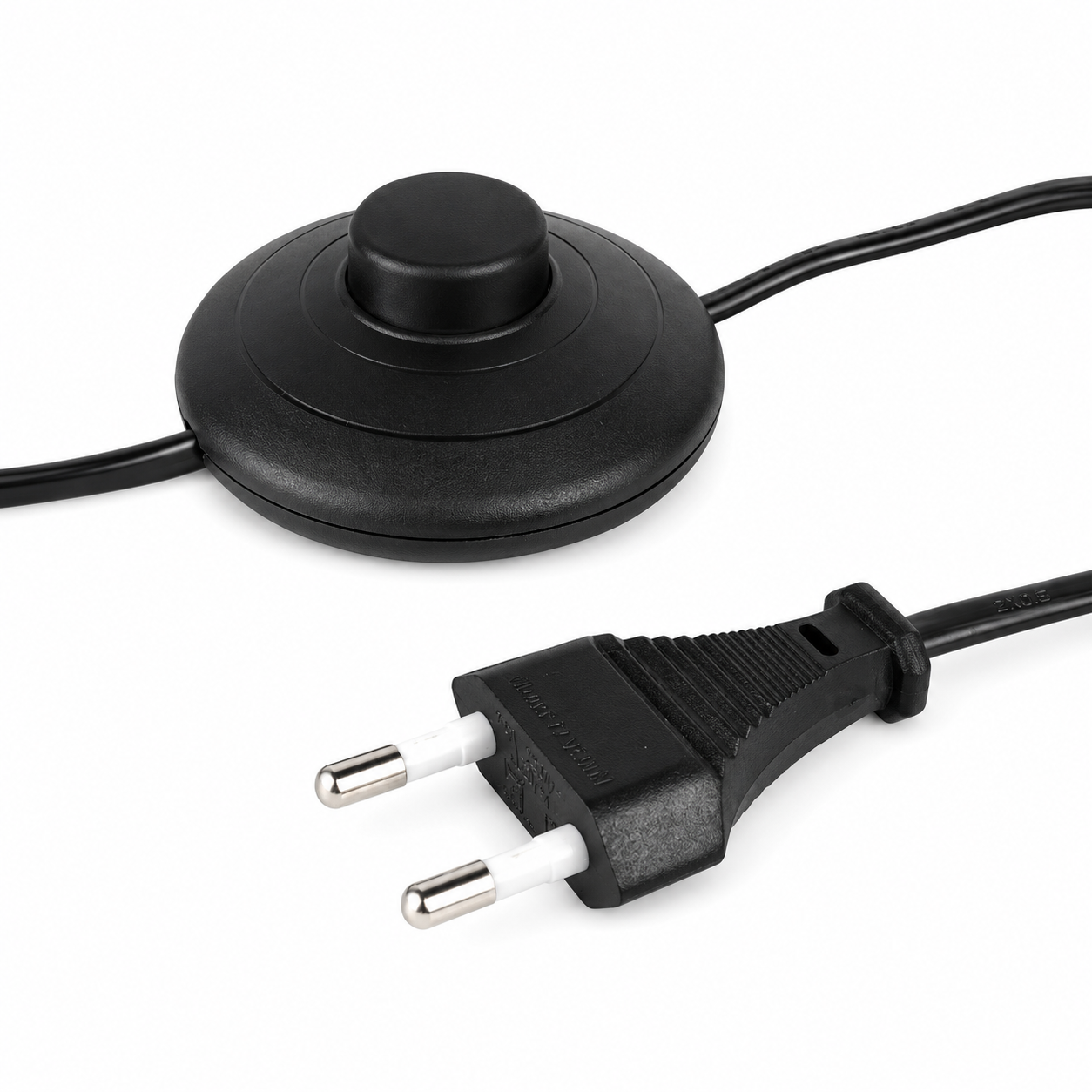 Cable with Foot Switch Block & European Plug – Inline On/Off Floor Push Button Cord – Black