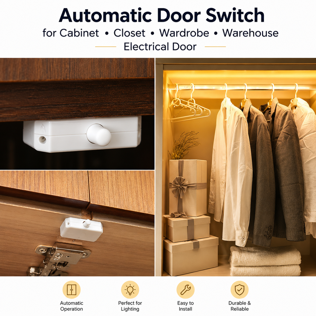 Closet Push Button Switch 1A 1NC – Cabinet Door Light Switch – Black or White