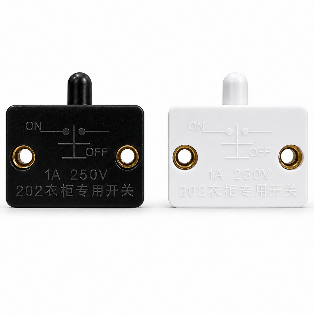 Closet Push Button Switch 1A 1NC – Cabinet Door Light Switch – Black or White