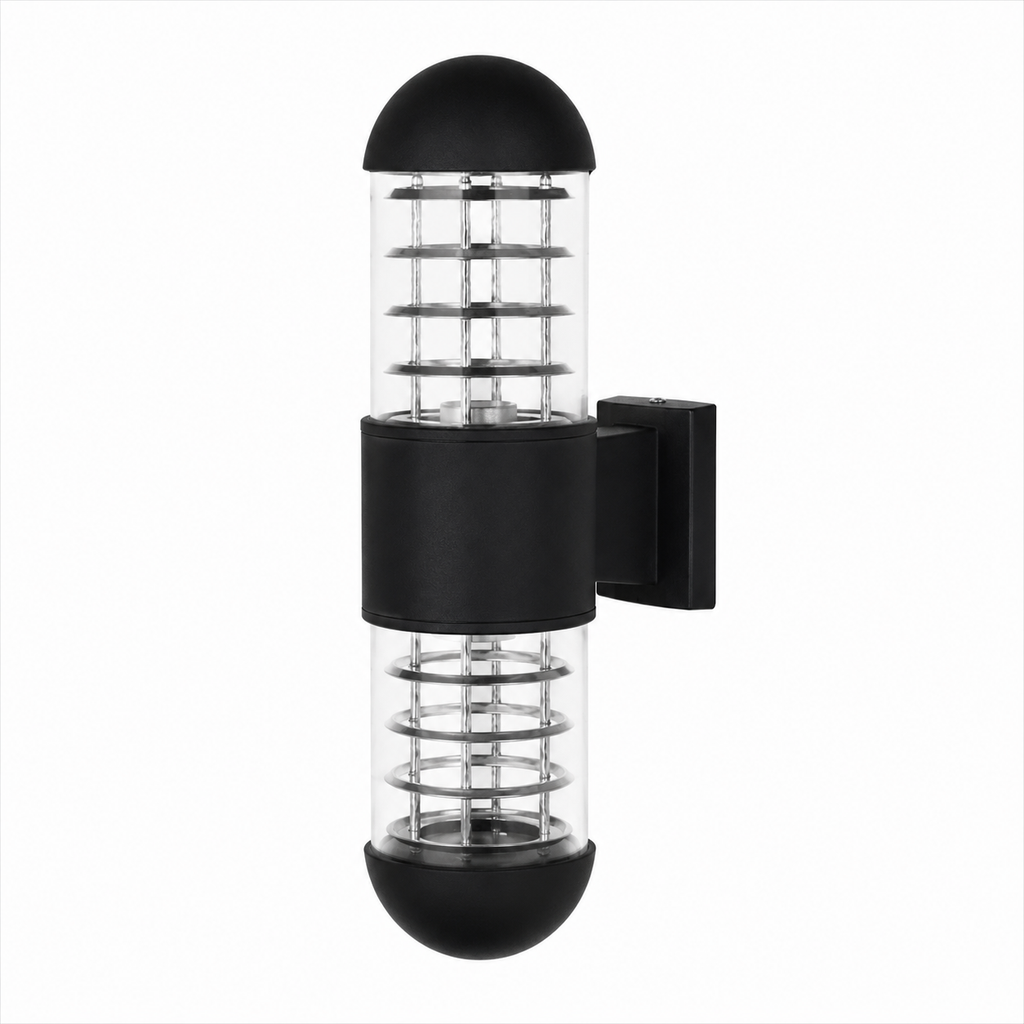 Cylindrical Outdoor Wall Lantern 2×E27 – Black | Double-Sided Exterior Wall Light Lebanon