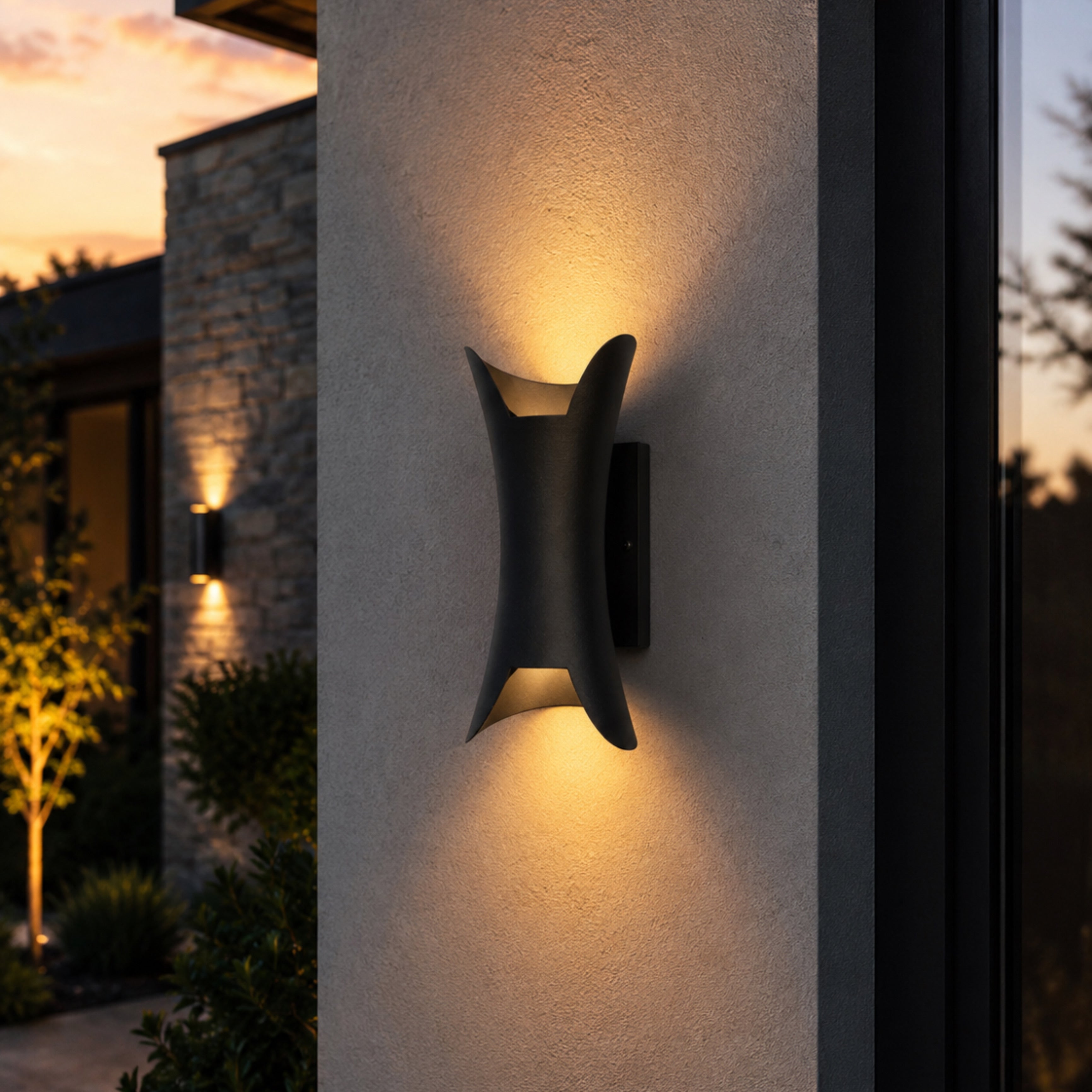 Modern LED Outdoor Wall Light - 2x5W | 3000K Warm White | IP65 Waterproof