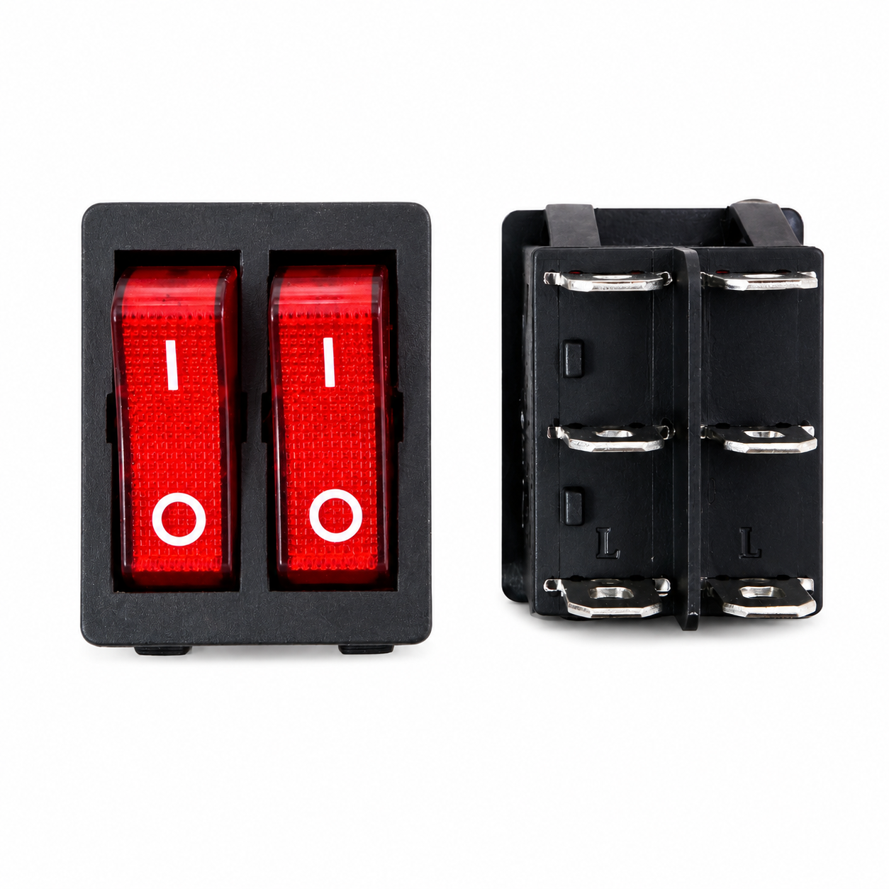 Double On/Off Rocker Switch 10A – Dual Illuminated Panel Mount Switch