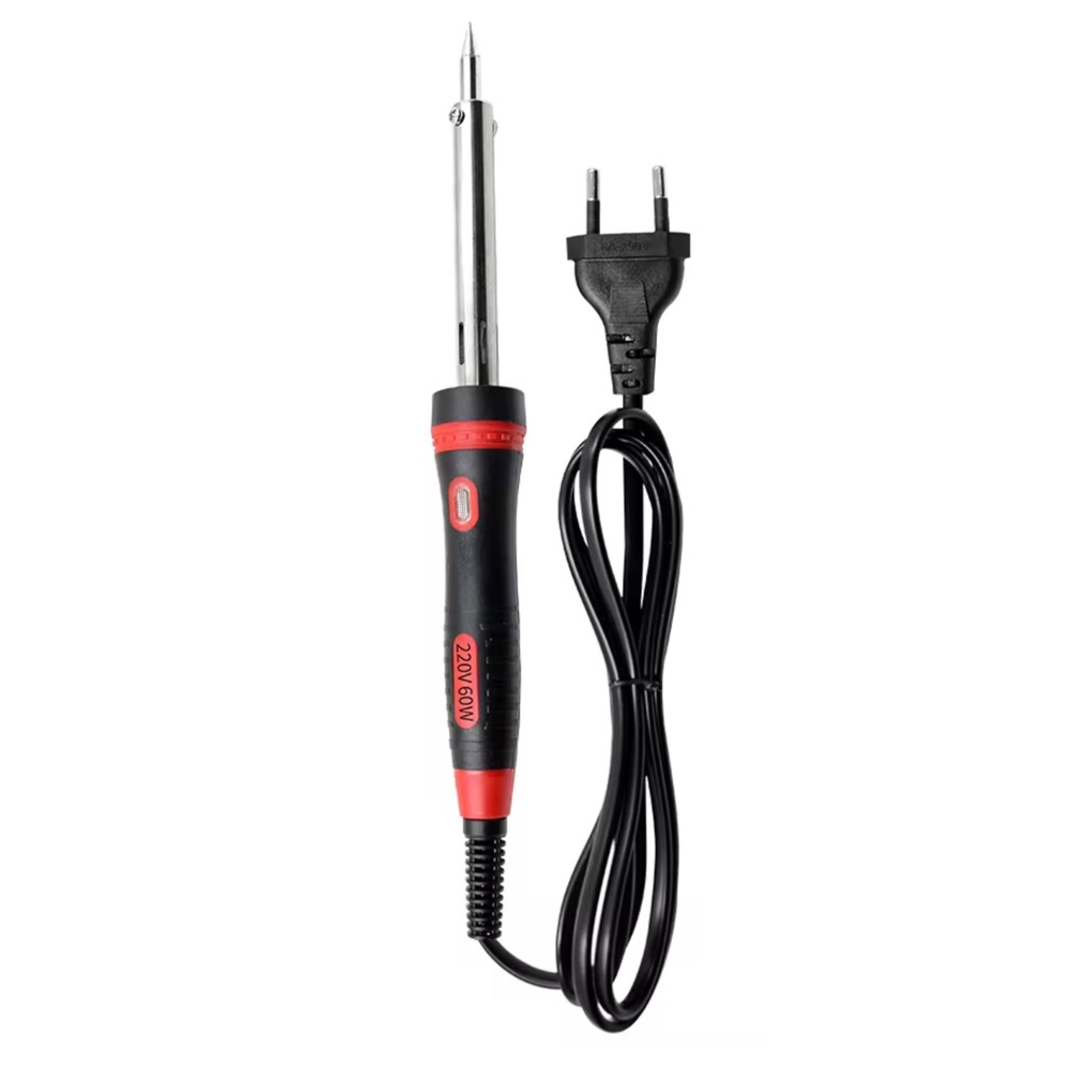 Soldering iron with black and red design on a white background