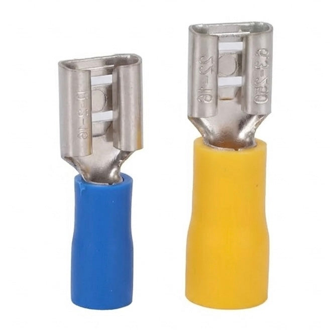 Female Spade Crimp Terminals – Blue or Yellow – 100 PCS Pack