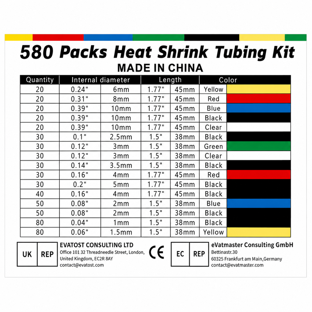 580-Piece Heat Shrink Tubing Assortment Kit with Storage Box