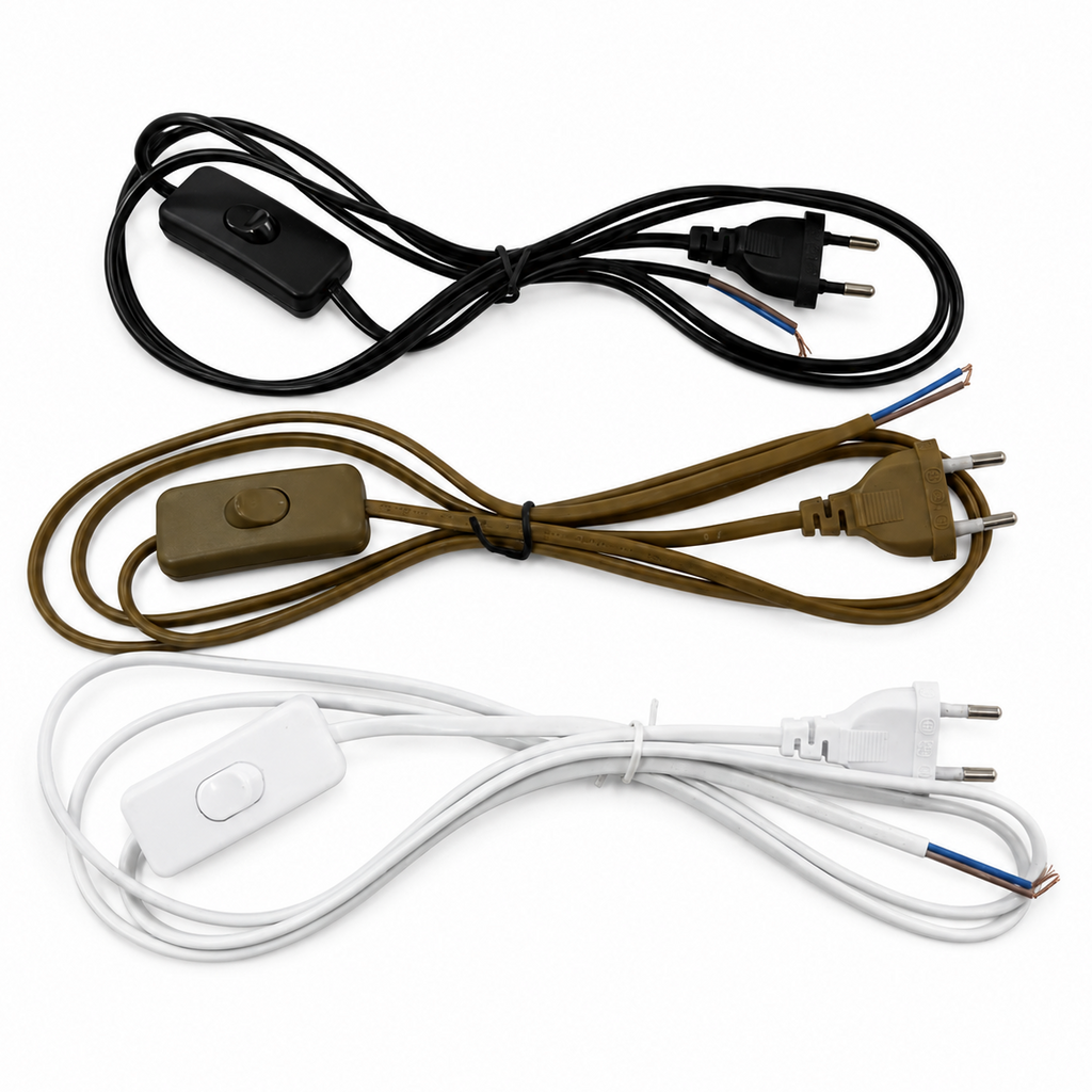 Inline Power Cord with Switch and Euro Plug – Black, Gold, and White