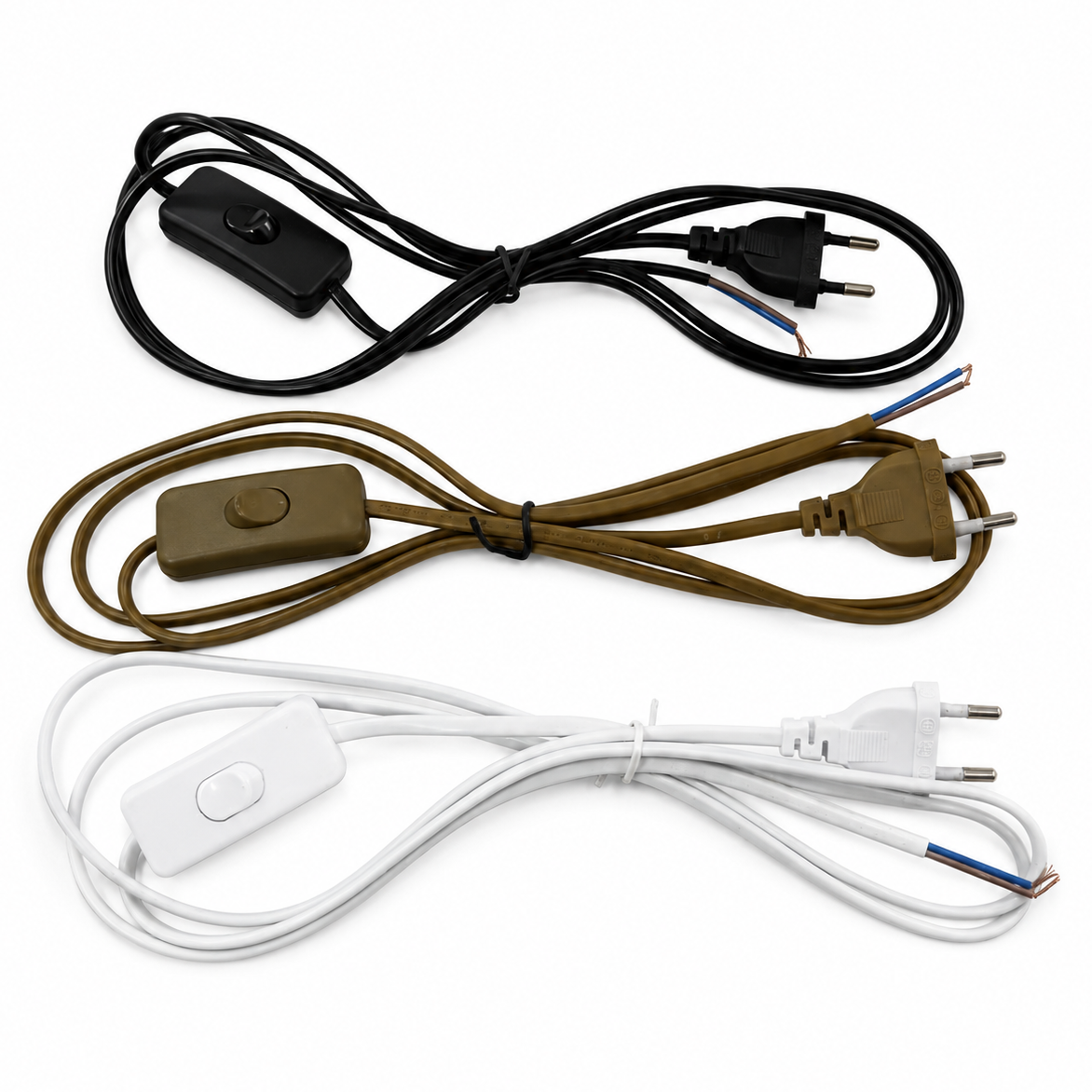 Inline Power Cord with Switch and Euro Plug – Black, Gold, and White