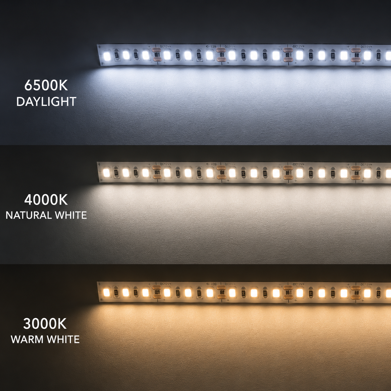 LED Flex Strip 2835 – 120 LEDs/m – 12V DC – 10mm Width – Cuttable Every 25mm – Warm White, Natural White & Daylight