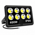 LED flood light with 8 yellow lights, 400W rating, and IP66 rating on a white background