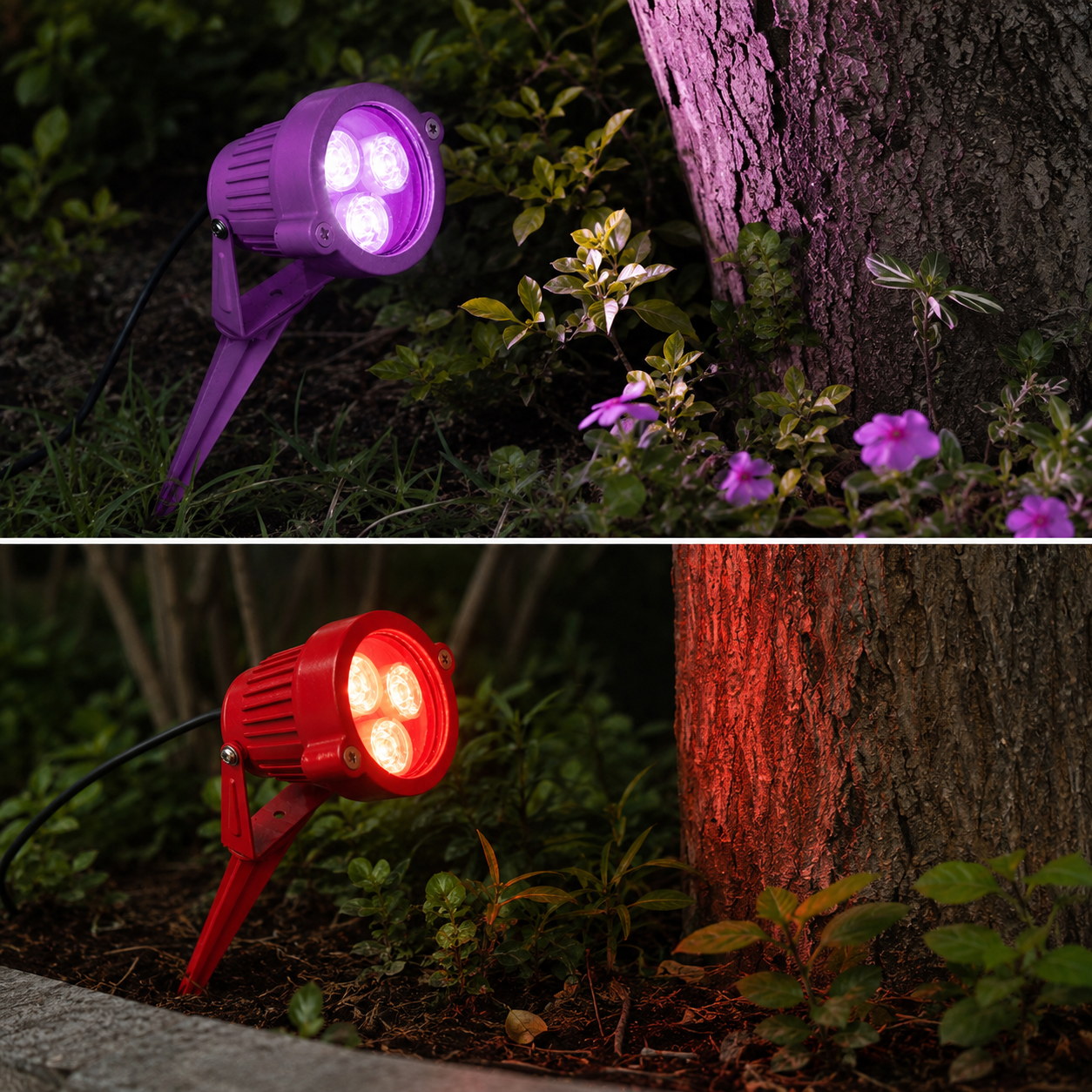 LED Garden Spike Light 3×1W 220V IP67 Metal – Red or Pink
