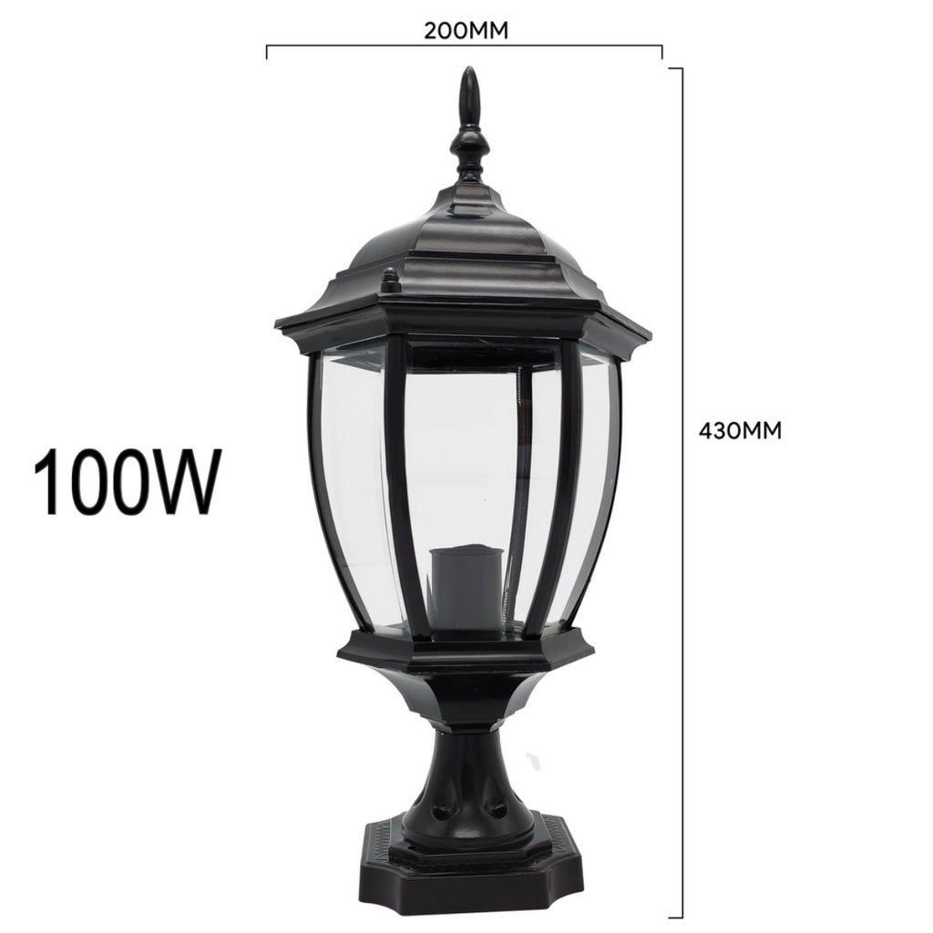 Outdoor Lantern Post Light E27 – 60W / 100W – Black Mount lebanon