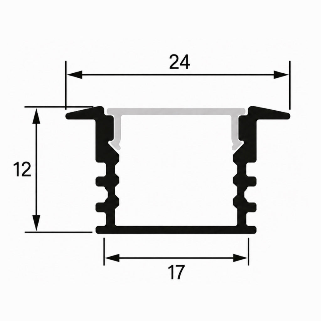 Recessed Aluminum Profile2M – Silver LED Channel | 12x17mm