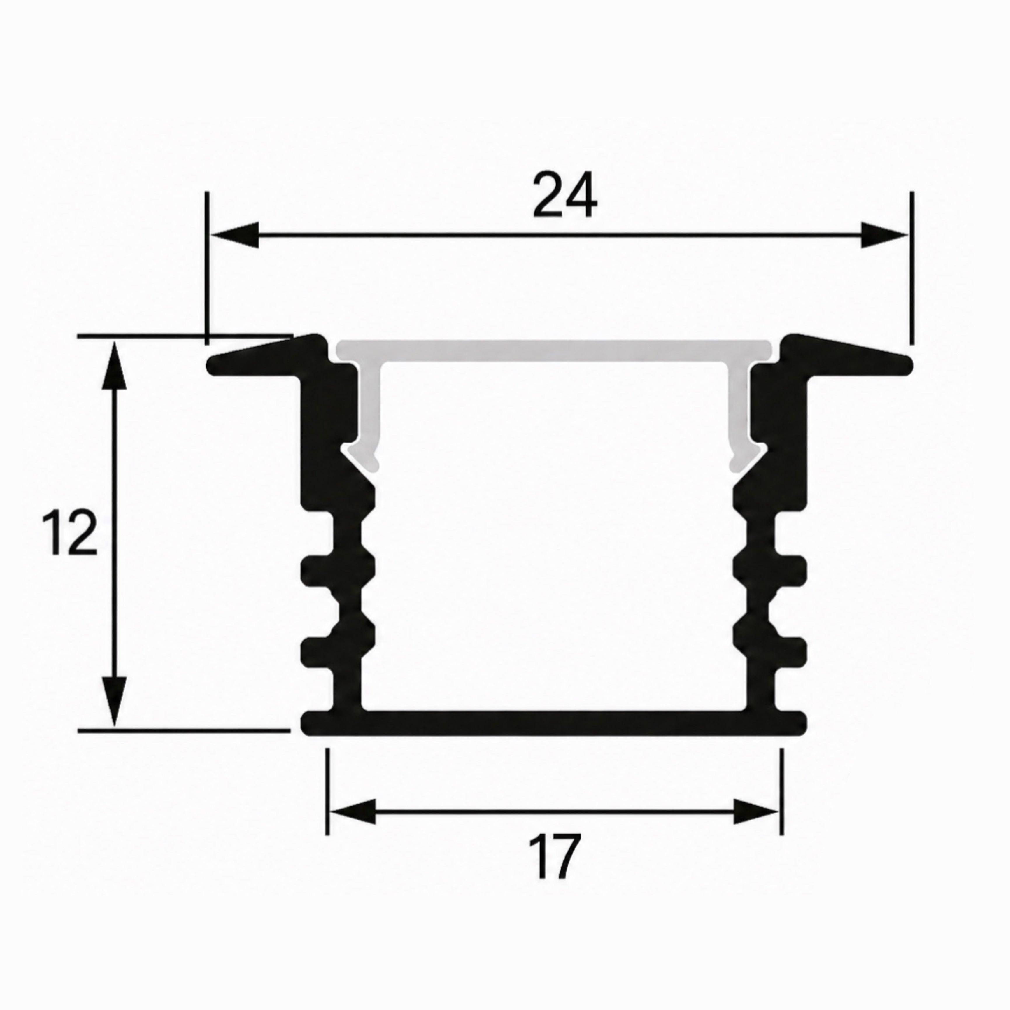 Recessed Aluminum Profile2M – Silver LED Channel | 12x17mm