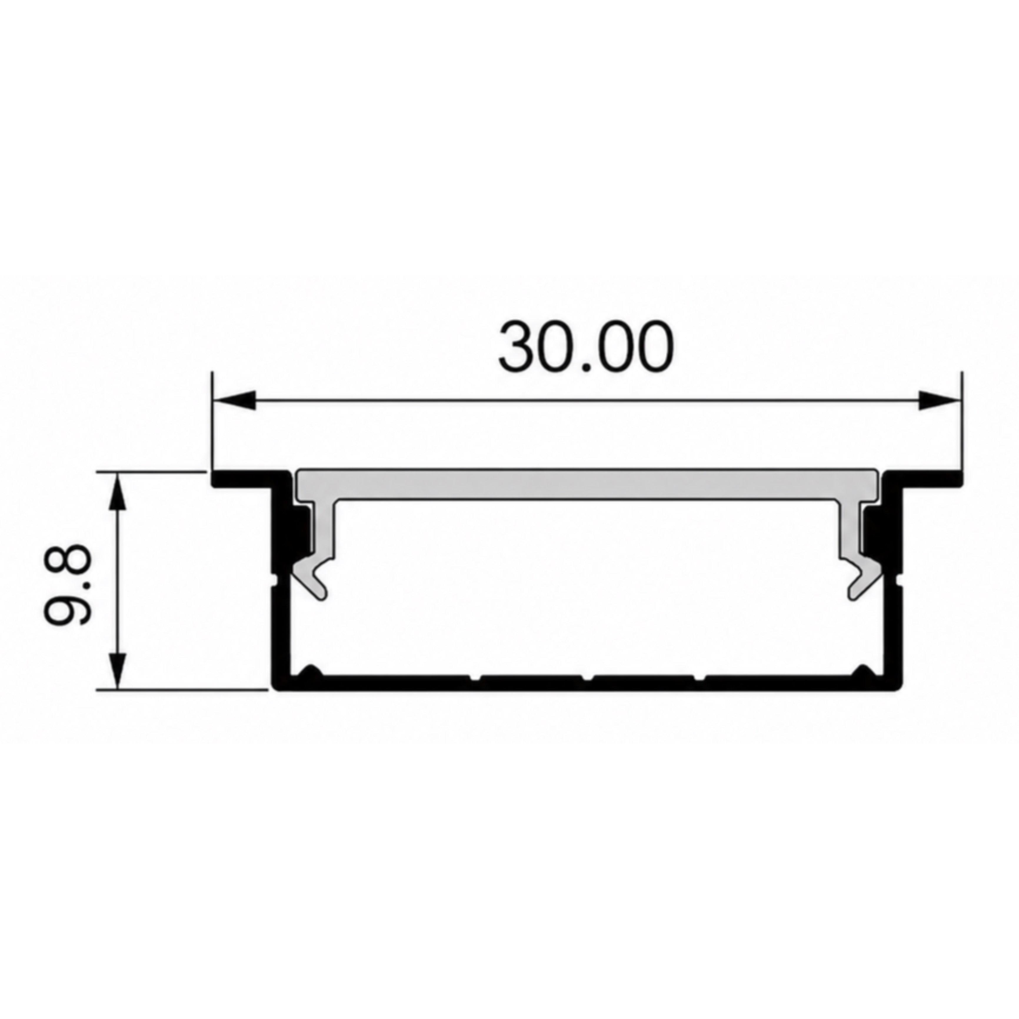 Recessed Aluminum Profile with Diffuser 2M – Silver | 9.8x30mm