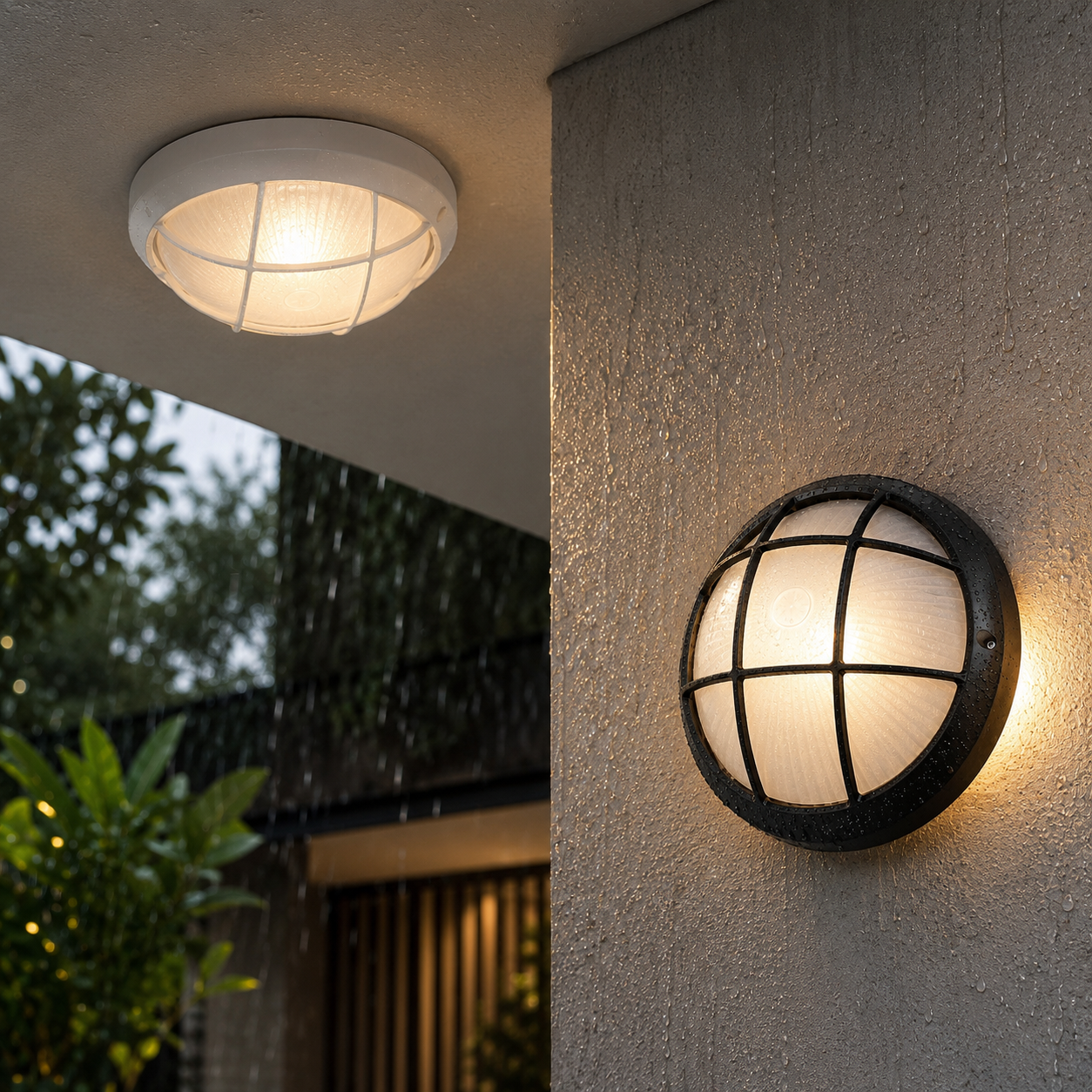 Round Outdoor Ceiling & Wall Light – E27 Socket – Black or White Lebanon
