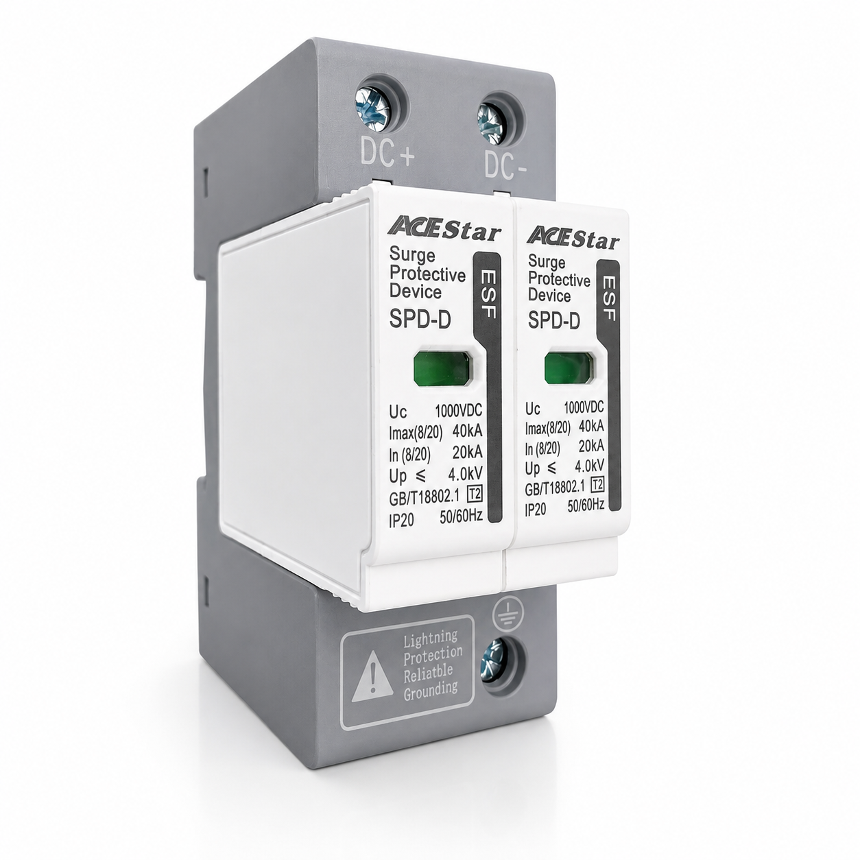 Surge Protector Device (SPD) 2P 40kA | 385VAC or 1000VDC | Type 2 Lightning Protection