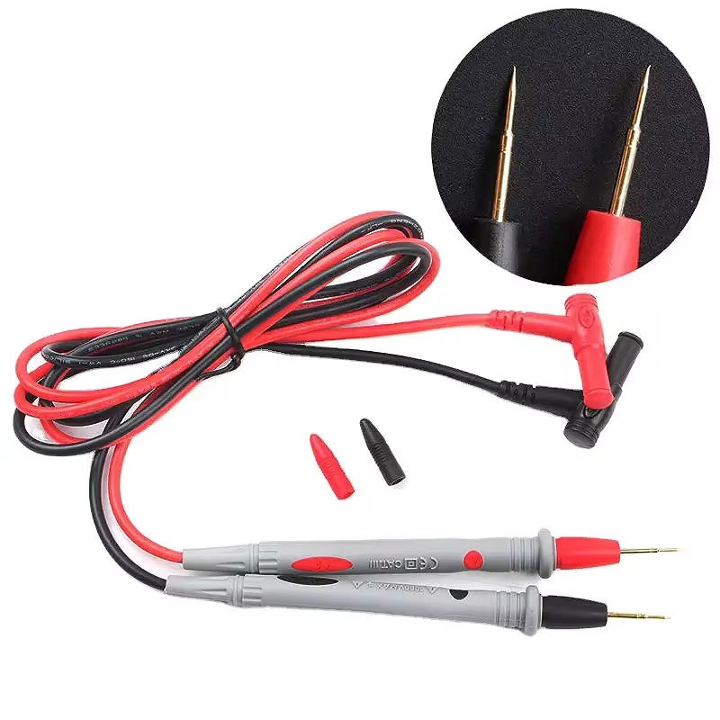 Electrode set with red and black leads on a white background