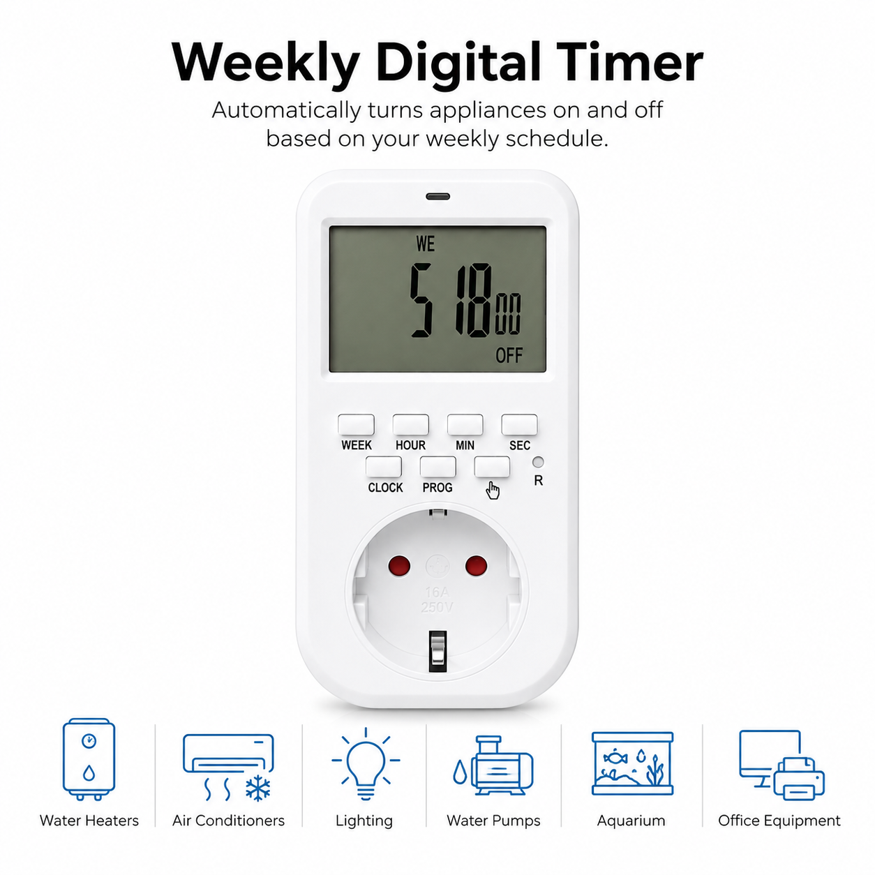 Plug-In Weekly Digital Timer 16A