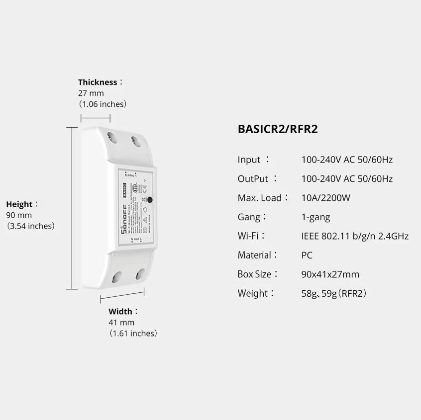 Sonoff BASICR2 Wi-Fi Smart Switch 10A - App Control via eWeLink